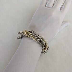Vintage Barclay Pearl and Silver-Tone Bracelet